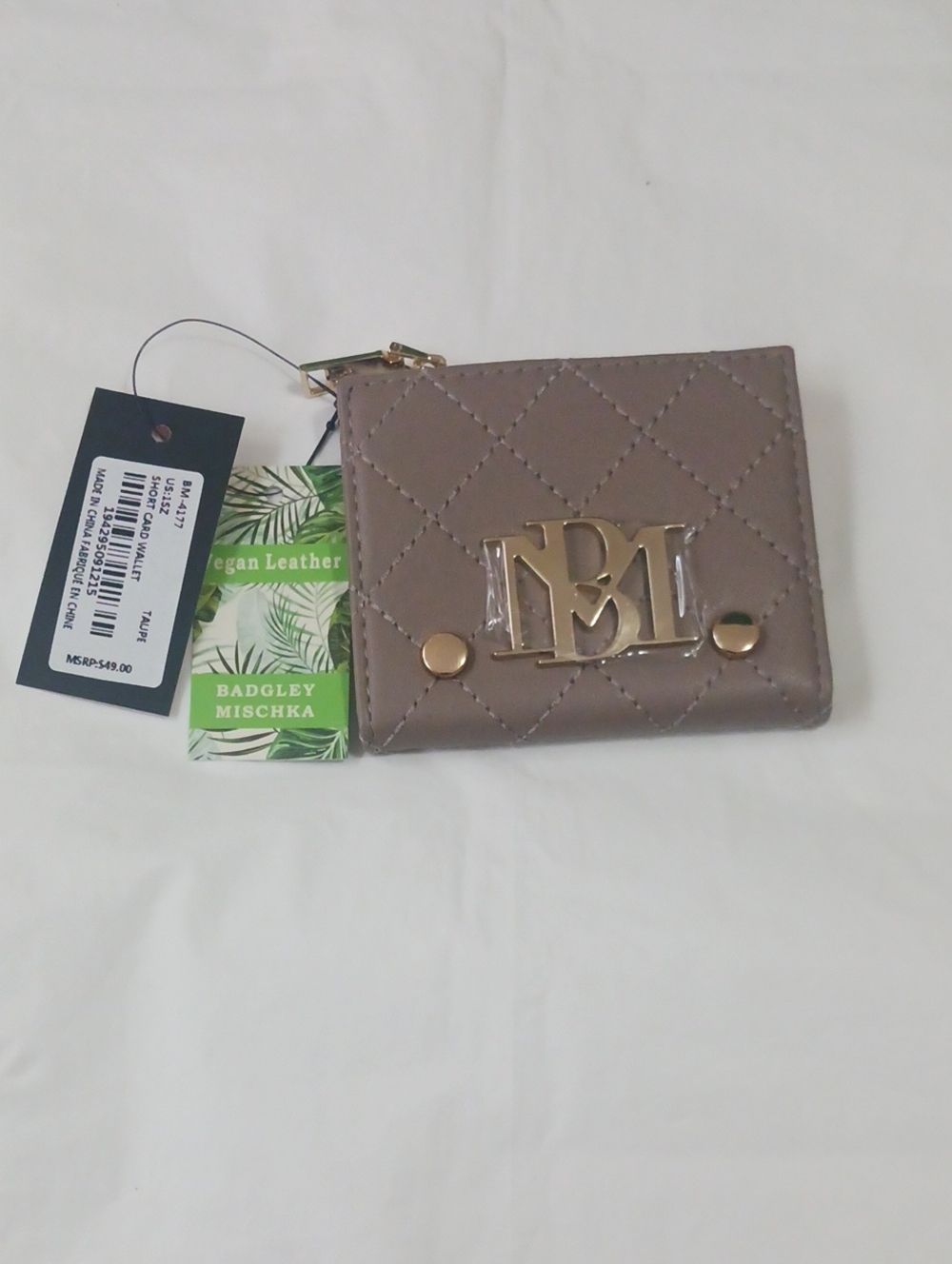 Badgley Mischka Taupe Quilted Compact Wallet